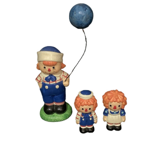 Vintage Norleans Japan Raggedy Ann & Andy Ceramic‎ Figurines Blue Balloon Set 3